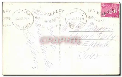 Bilhete postal antigo Lago Annecy Um belo paisagem acima de Duingt — Verso