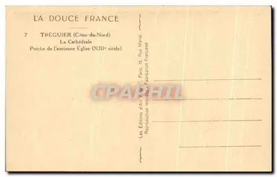 Tréguier — Catedral, Portal de la antigua iglesia (siglo XIII) — Ediciones d'Arte Yvon, París — Reverso