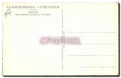 Menton — Nowe ogrody i kasyno — Wydawnictwo La Douce France — Rewers
