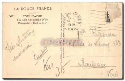 Porquerolles — Brzeg morza — Wyspy Hyères (Var) — Wydawnictwo Yvon — Rewers