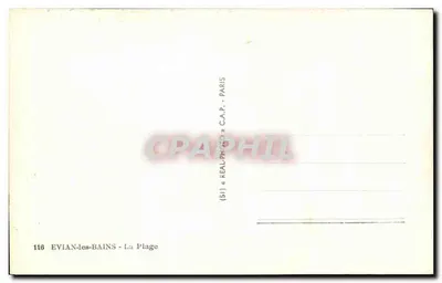 EVIAN-LES-BAINS - A Praia — vista da margem da água com terraço e edifício — editor C.A.P. Paris, n° 116 — Verso