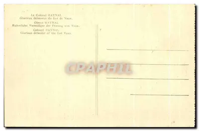 Kolonel RAYNAL — Chwalebny broniący twierdzy Vaux — wydawca nie widoczny — Rewers