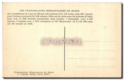 Franciszanki Misjonarki Maryi w misji — Ambohidratrimo (Madagaskar) — Franciszanki Misjonarki Maryi, Paryż XIV — Rewers