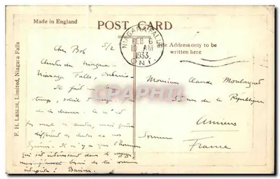 Prospet Point, Wodospady Niagara — widok z wodospadów — E. H. Laslie, Limited, Limited — Rewers