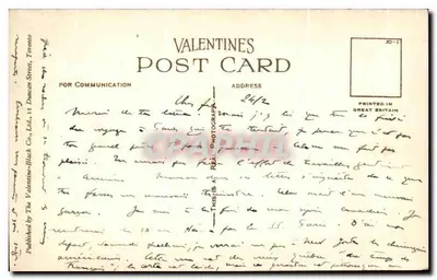 Little Champlain Street und Breakneck Steps, Québec, Kanada — Valentinstag-Karte, Verlag The Valentine-Black Co., Ltd., Toronto — Rückseite