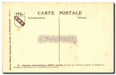 Zegar astronomiczny — XVIII wiek — wykonany przez Bernarda Joyeuxa z Pagny-sur-Moselle, zaprezentowany Akademii Stanisława — Muzeum historyczne lotaryjskie, Nancy — Rewers