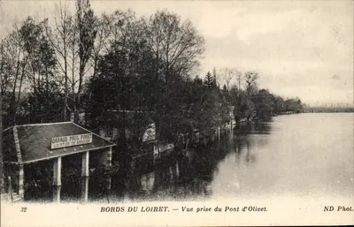 Margens do Loiret — Vista tirada do Pont d'Olivet — Garage Paul Foret, aluguel de barcos