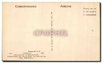 Kapitele ósmego słupa nawy — Vézelay — Wydawca: Lévy et Securenin, Paryż — Rewers