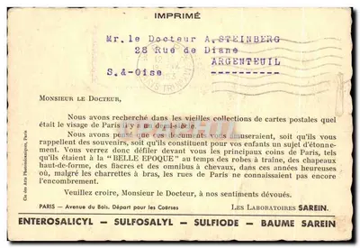Champs-Élysées — vue de l'Arc de Triomphe — éditeur Les Laboratoires Sarein — Rewers