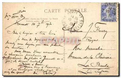 Jardin des Tuileries — Le Bassin — Édition La Cigogne — Verso