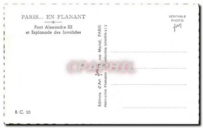 Pont Alexandre III — Esplanade dos Invalidos — Editions d'Art Martel — Verso