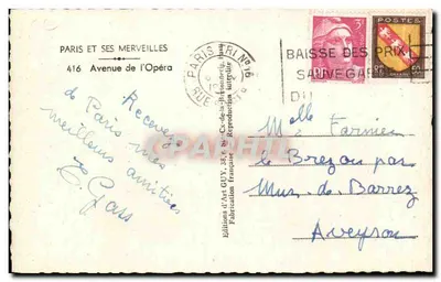 Place de l'Opéra — París — editor Guy, n° 416 — Reverso