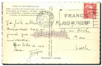 Place de la Concorde — Paris — Edições de Arte 'Guy' — Verso