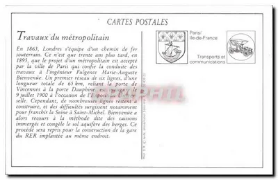 PARIS — Os Trabalhos do Metropolitano no grande braço da Sena — Foçage do Caisson central — C.M. — Verso