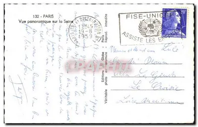 Paris — Vista panorâmica sobre a Seine — Éditions du Globe, n°132 — Verso