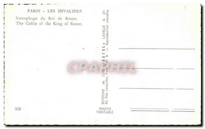 Sarczofag Napoleona II — Króla Rzymu — Wydawca Estel, nr 308 — Rewers