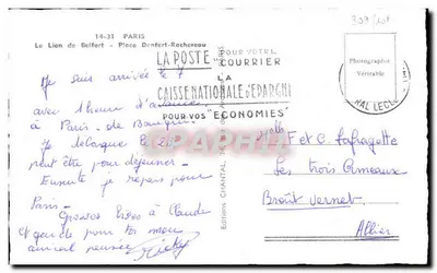 O Leão de Belfort — Praça Denfert-Rochereau — Edições Chantal — Verso