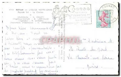 Royan — L'Église Notre-Dame — Le Clocher — Éditeur Cognac — Verso