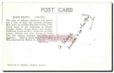 John Keats — poeta inglês — National Portrait Gallery (194) copyright — Verso