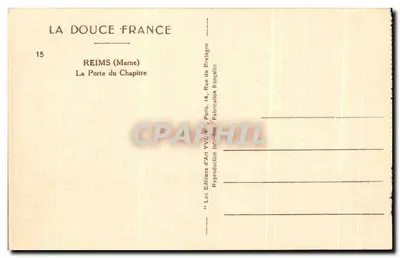 Reims (Marne) — La Porte du Chapitre — Ediciones de Arte YVC, París — Reverso