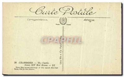 Chambord — Il Castello — Camera da letto di Luigi XIV — Lévy Fils & Cie, Parigi-Venelles — Verso