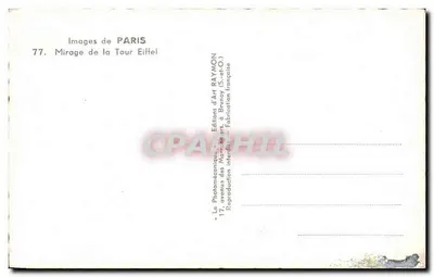 La Tour Eiffel — vue depuis la Seine, encadrée par des arbres — Éditeur : Raymon — Verso