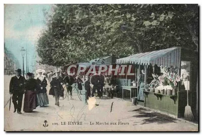 Bilhete postal antigo Le Havre O Mercado de Flores
