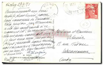 Bassin dei Cigni — Vichy — editore A.P. n°32 — Verso