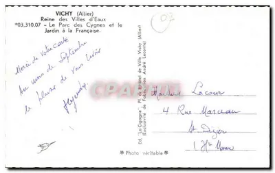 O Parque dos Cisnes em Vichy — A Garça — Ed. 'La Cigogne' (Vichy, Allier) — Verso