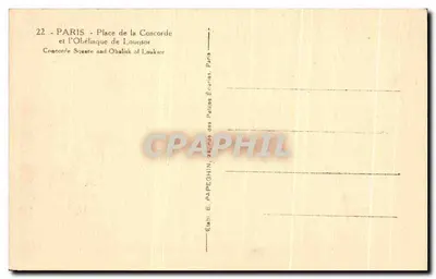 Place de la Concorde — Obélisque de Louxor — Editor E. Papeghin, n°22 — Verso