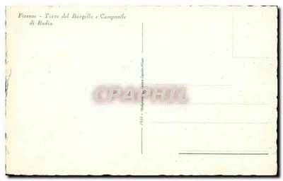 Firenze - Torre del Bargello e Campanile di Badia — éditeur Velegriffe, Carrare, 1934 — Verso