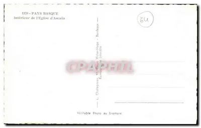 Wnętrze kościoła w Ascain — Basque Country — Wydawca L. Chatagneau, Bordeaux — Rewers