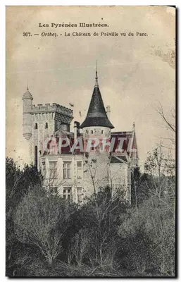 Bilhete postal antigo Os Pirineus Orthez o Castelo depreville Vista do Parque