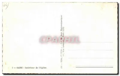 Bilhete postal antigo Sare Interior da Igreja — Verso