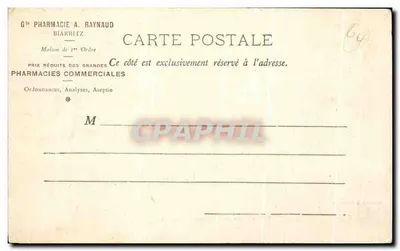 La Loge du Rocher de la Vierge — Biarritz — Uitgegeven door de Apotheek A. Raynaud, te Biarritz — Achterkant