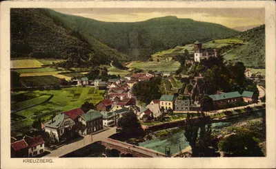 Kreuzberg — vista panorâmica com castelo e rio — editor não identificado