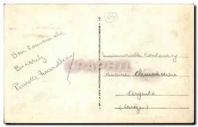 Biarritz — Monument aos Mortos e o Rocher de la Vierge — Bilhete postal antigo n°154, editor AR — Verso
