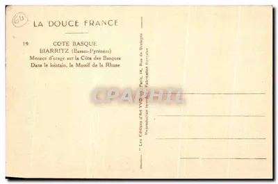 Biarritz (Laag- Pyreneeën) — Onweerbedreiging op de Kust van de Baschi — Les Éditions d'Art YVO, Parijs — Achterkant