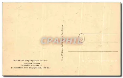 Woda wodospadu Pont d'Espagne — Wysokie Pireneje — wydane przez braci Blin, Bordeaux — Rewers