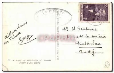 O trajeto do teleférico do Pibeste — Partida de uma cabine — Ed. Alix, Bagnères-de-Bigorre — Verso
