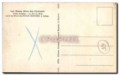 Walia Ossau — Wzgórze Środkowego Miejsca widziane z Drogi Ciepłych Wód do Gabas — Wydawnictwo Raymond Bergévin, nr 10734 — Rewers