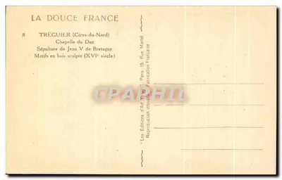 Tréguier — Cappella del Duca — Motivi scolpiti in legno (XVI secolo) — Edizioni d'Arte Mardel — Verso