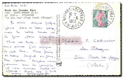 Półnowoczesna pocztówka Pamiątka z Saint Veran — Rewers