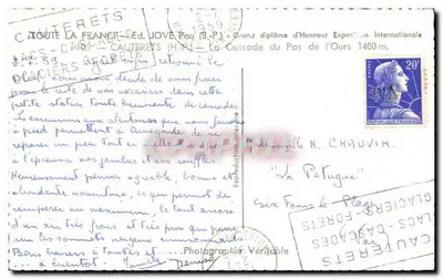 Cascades de Cauterets — Grand diplôme d'Honneur Exposition internationale — wydawca Jove Pau (B.P.) — Rewers