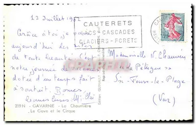 Gavarnie - Het Gave en het Cirque — Editeurs Quinault, n°219N — Achterkant