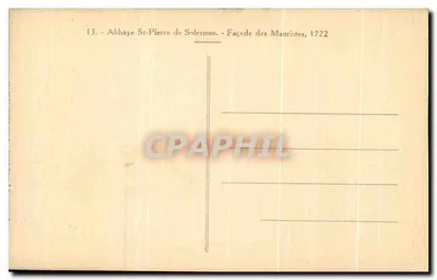 Abadia Saint-Pierre de Solesmes — Fachada dos Mauristas, 1722 — Editor não identificado, n° de série 13 — Verso
