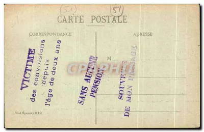 Stara pocztówka Reims w latach bombardowań Plac Parvis Militaria — Rewers