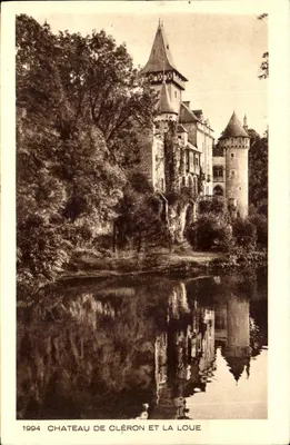 Bilhete postal antigo Castelo de Cleron e a Loue