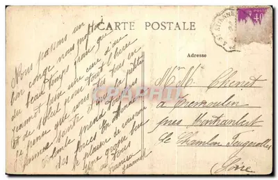 Bilhete postal antigo Arredores de Noiretable — Castelo de Contenson — Verso