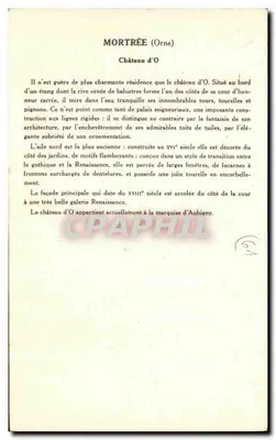 Castelo de O — Mortrée (Orne) — Coleção da Solução Pauvaberge, 6ª Série — Verso
